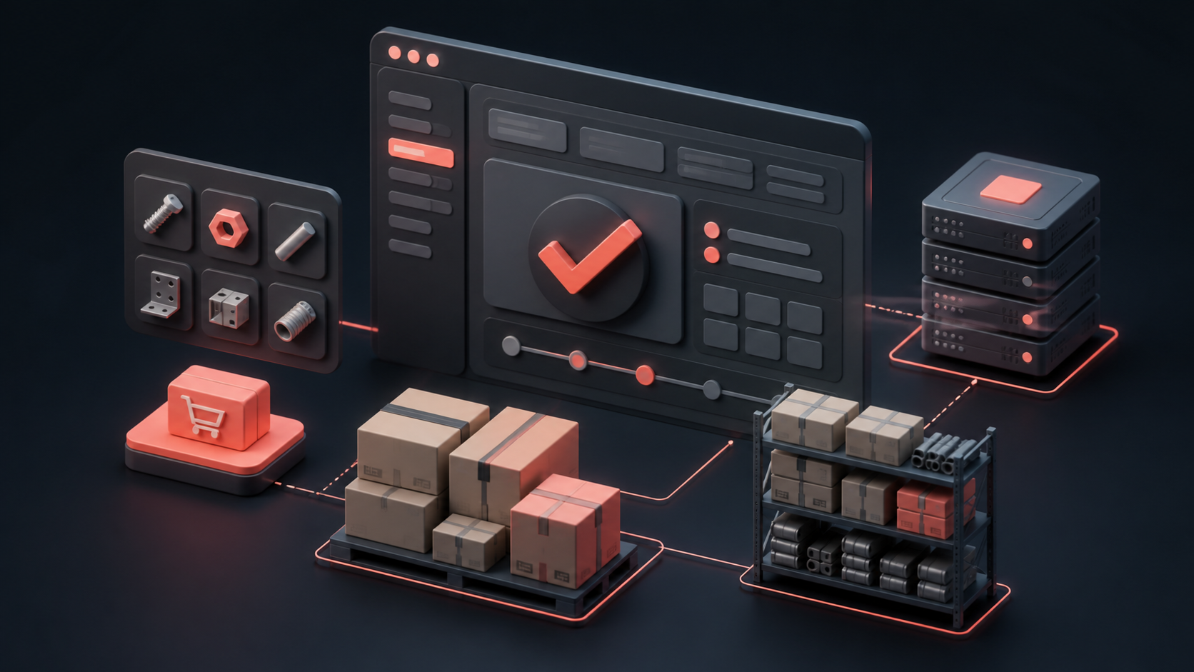 Illustration of a secure trade portal with order approvals and stock management
