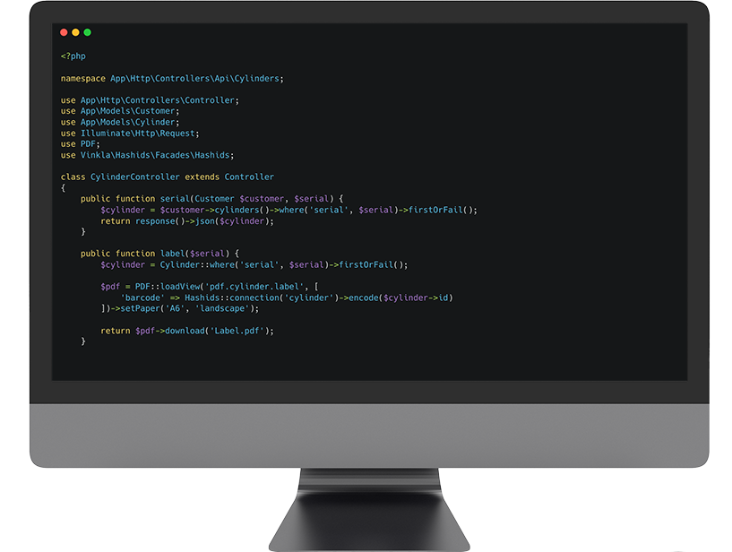 Custom business software displayed on an iMac