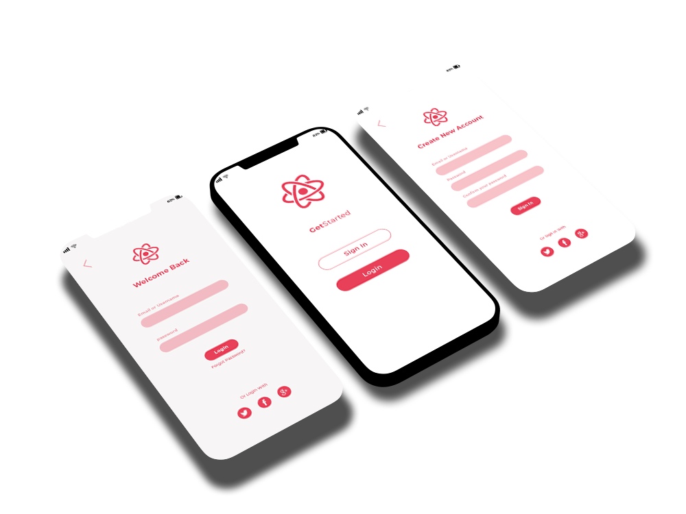 Three mobile phones displaying a custom app